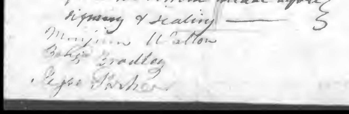 Three names written one under another at the foot of a deed, below the words signing and sealing: Minjium Walton, Betsy Bradley, Jesse Parker.