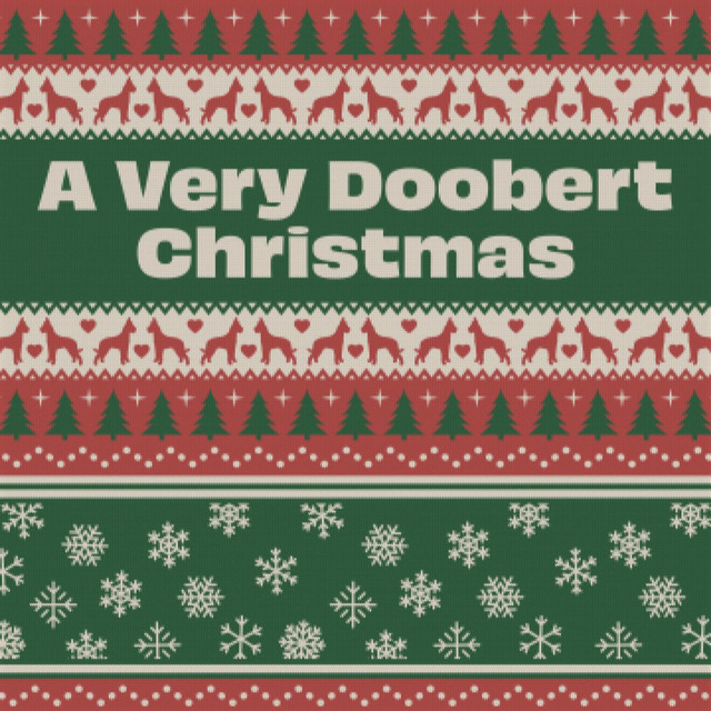 Cover for A Very Doobert Christmas. A knit sweater pattern with trees, dogs, snowflakes, and the title.