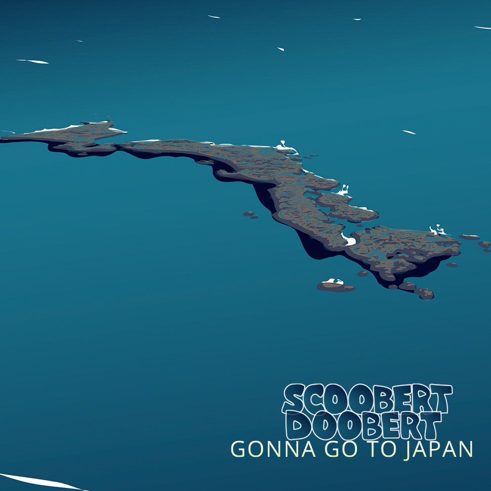 Cover for Gonna Go to Japan. An island shaped like Japan on blue water.
