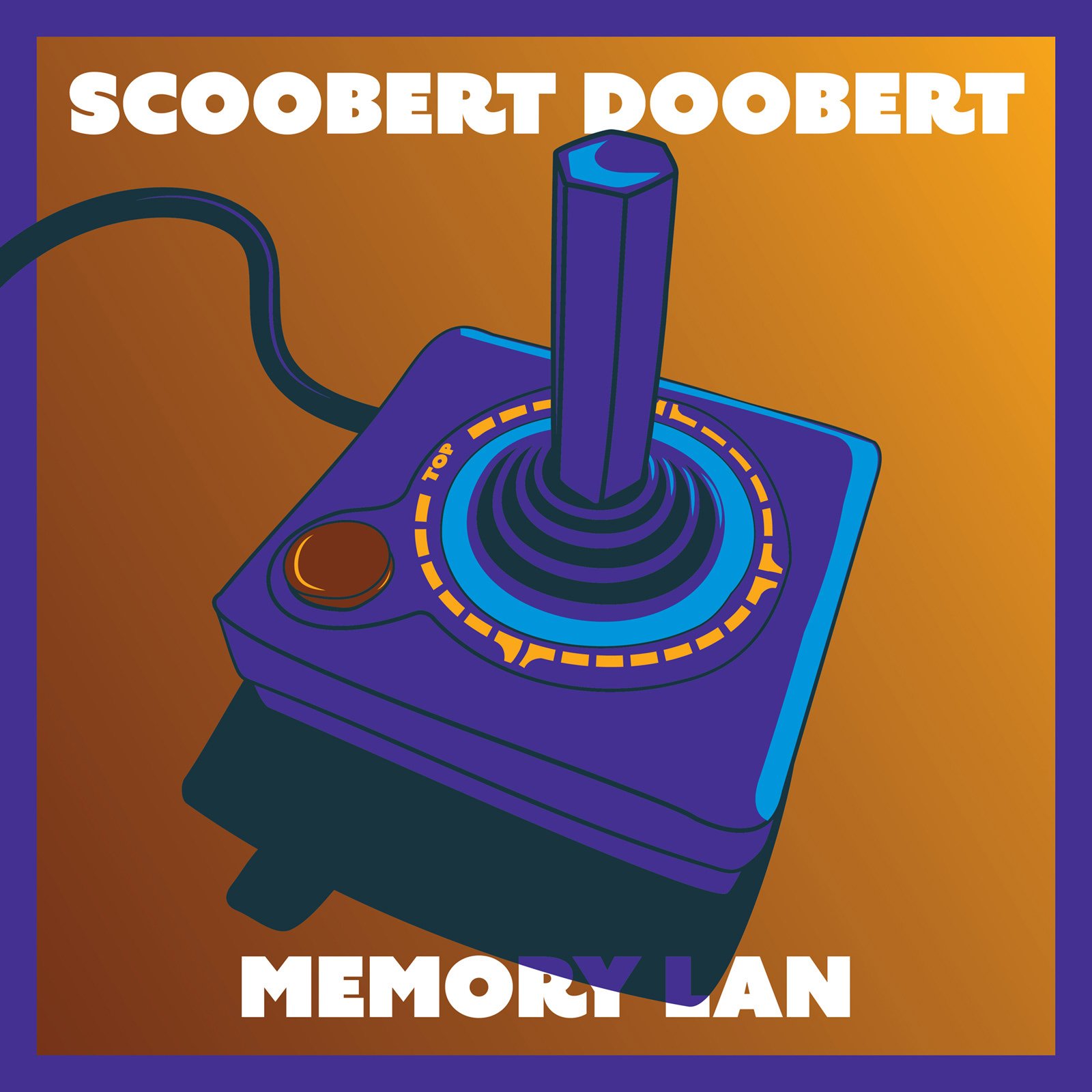 Cover for MEMORY LAN. A purple arcade joystick.
