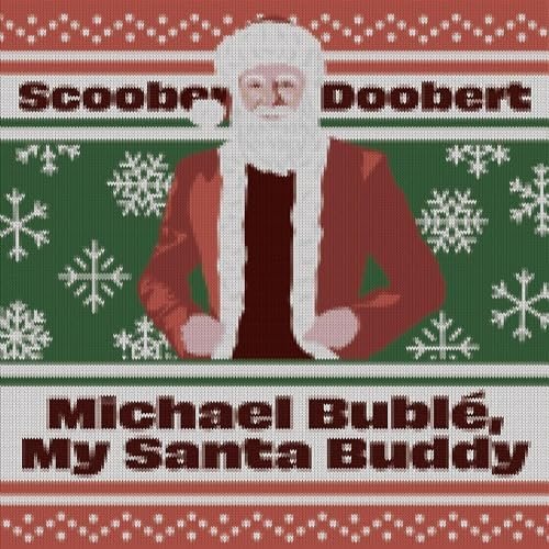 Cover for Michael Bublé, My Santa Buddy. A knitted sweater with Santa, snowflakes, and the title.