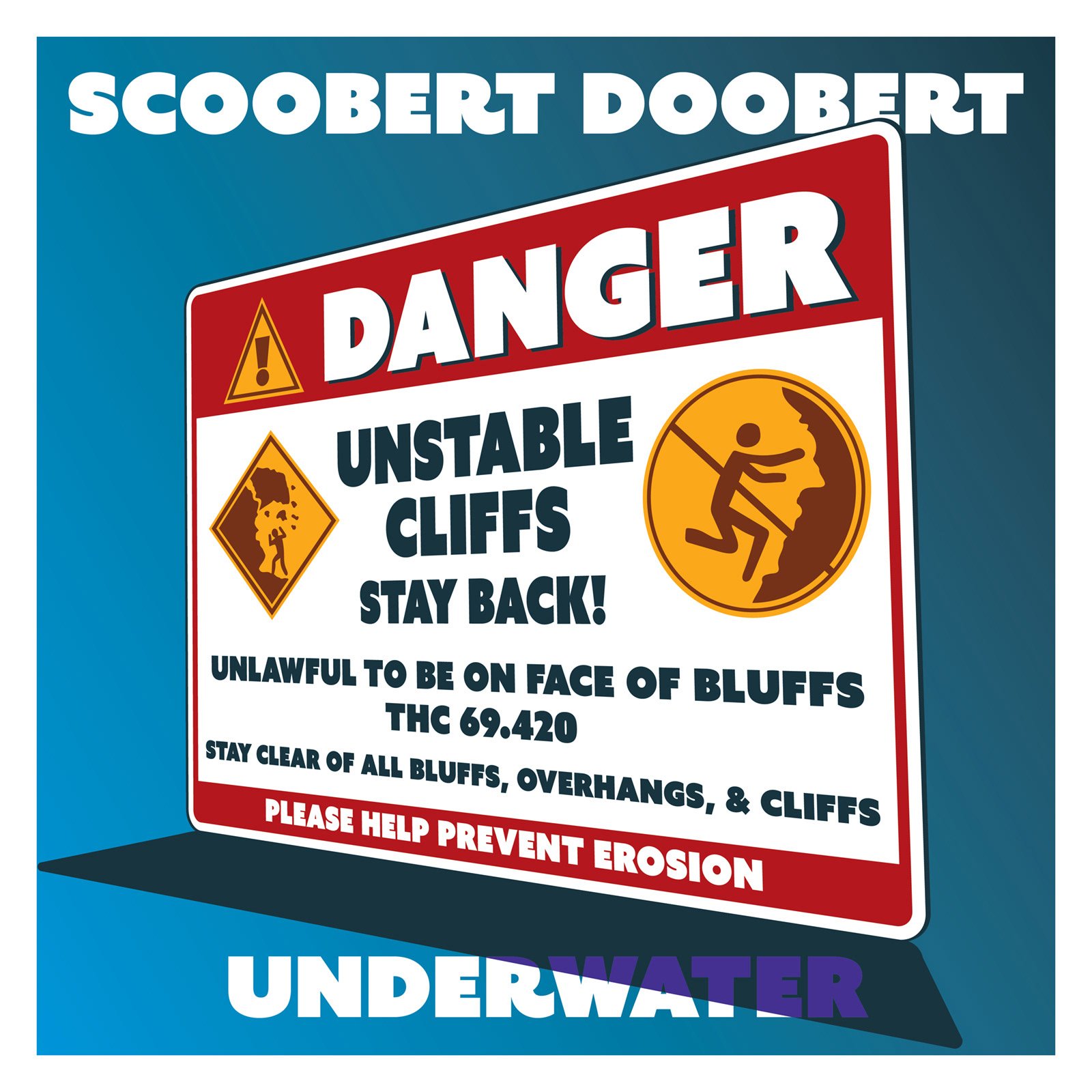 Cover for Underwater. A danger sign about unstable cliffs.