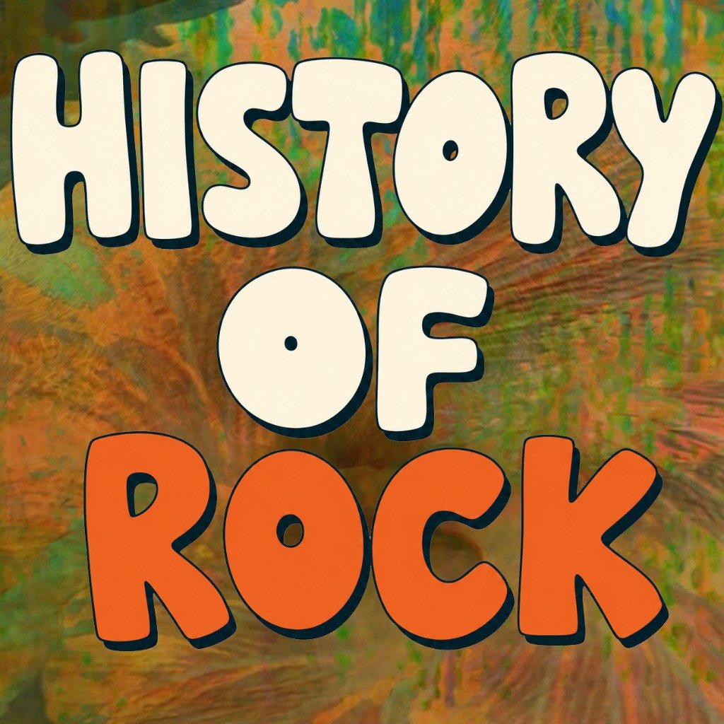 History of Rock. The words History of Rock in rounded letters on a painted field.